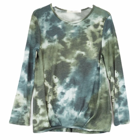 ✨Tie Dye Round Neck Pin Tuck Long Sleeve Top - Picture 4 of 4